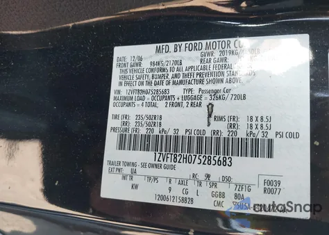 2007 Ford Mustang Gt Deluxe/Gt Premium z USA, uszkodzony, nr VIN 1ZVFT82H075285683